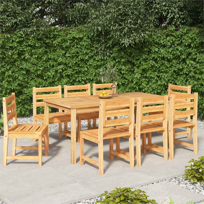 Bowery Hill Solid Teak Wood 9 Piece Set Durable Garden Dining Set in Brown