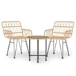 Bowery Hill Poly Rattan & Tempered Glass Compact Garden Dining Set in Black