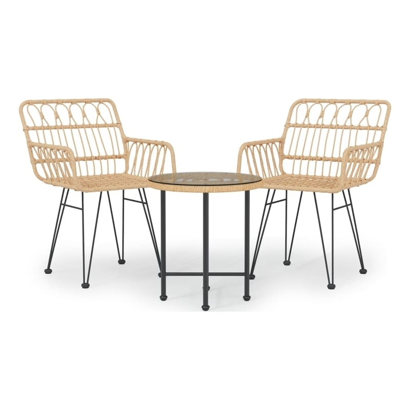 Bowery Hill Poly Rattan & Tempered Glass Compact Garden Dining Set in Black