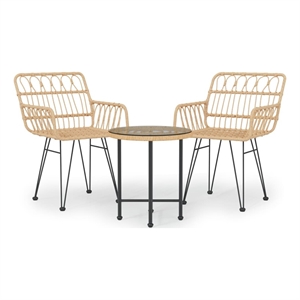 Bowery Hill Poly Rattan & Tempered Glass Compact Garden Dining Set in Black