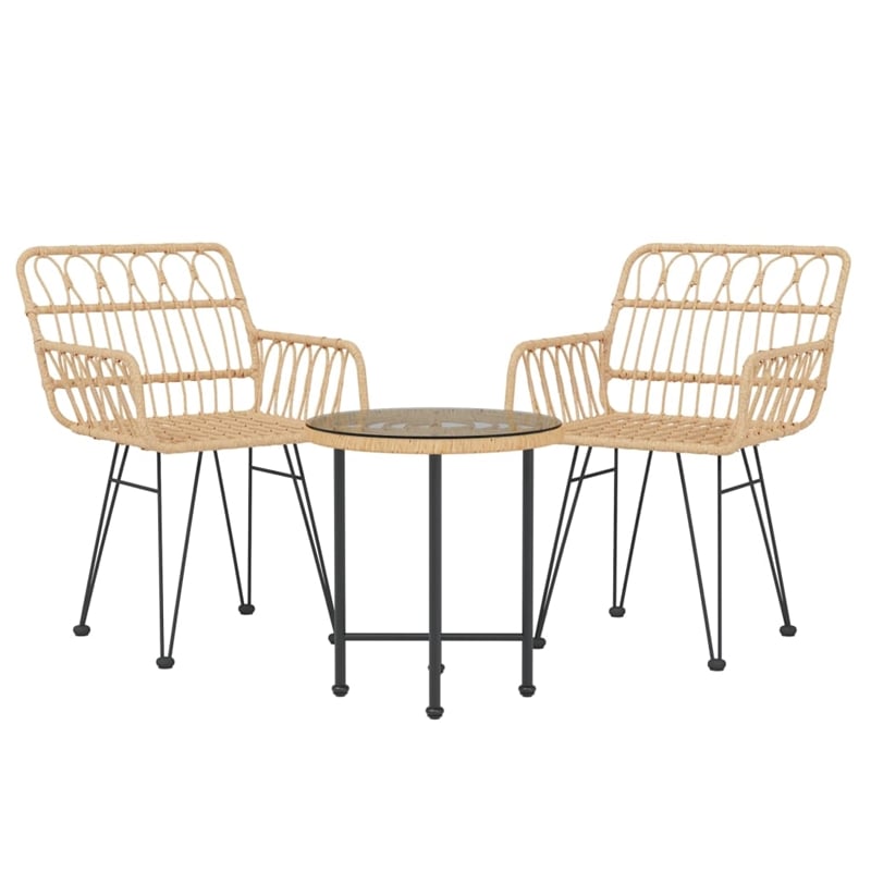Bowery Hill Poly Rattan & Tempered Glass Compact Garden Dining Set in Black