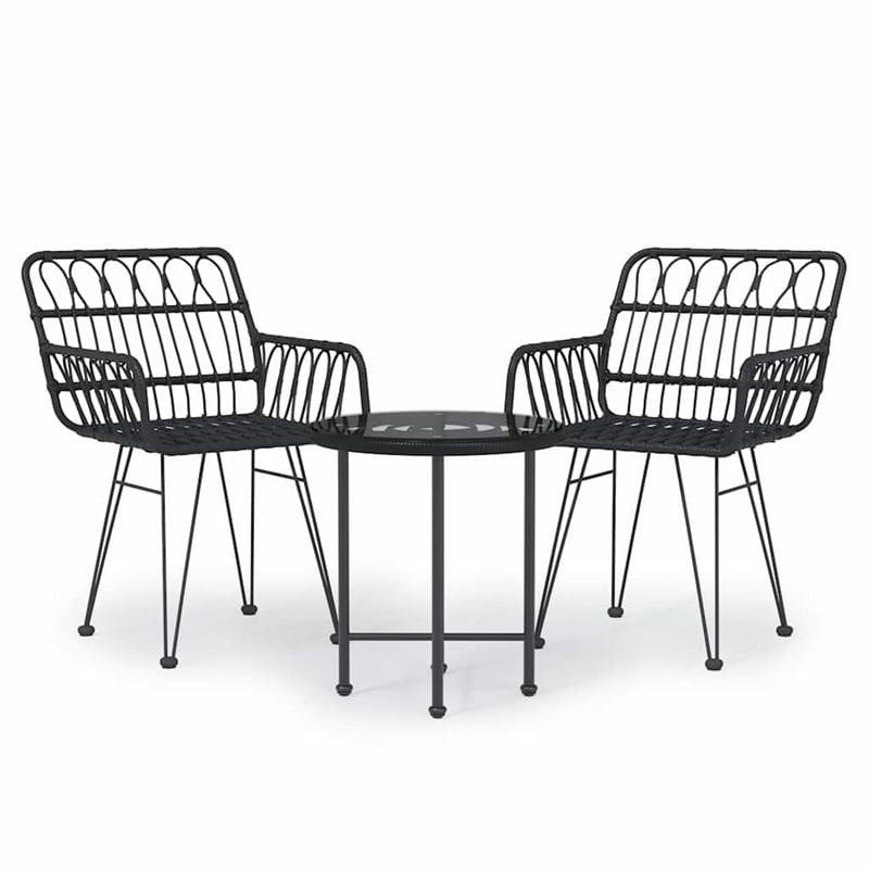 Bowery Hill Poly Rattan & Tempered Glass Standard Garden Dining Set in Black