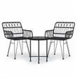 Bowery Hill Poly Rattan & Tempered Glass Standard Garden Dining Set in Black