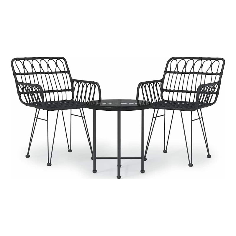 Bowery Hill Poly Rattan & Tempered Glass Standard Garden Dining Set in Black