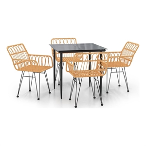 Bowery Hill Contemporary Weather-Resistant 5 Piece Garden Dining Set in Black