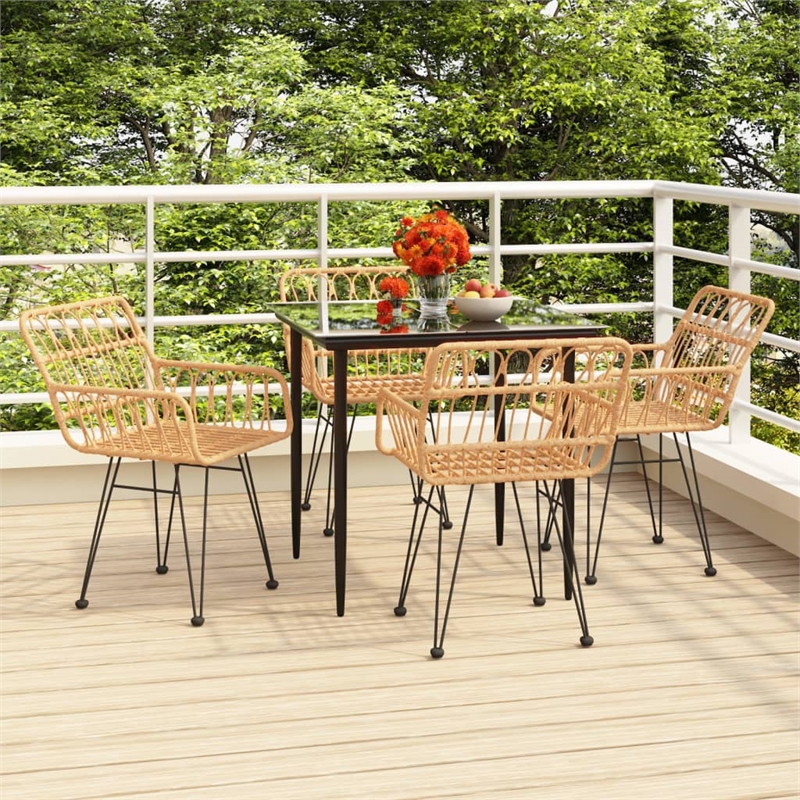Bowery Hill Contemporary Weather-Resistant 5 Piece Garden Dining Set in Black