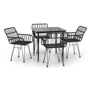 Bowery Hill Poly Rattan Standard Durable Garden Dining Set in Black