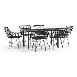 Bowery Hill Contemporary Steel Large Garden Dining Set in Black