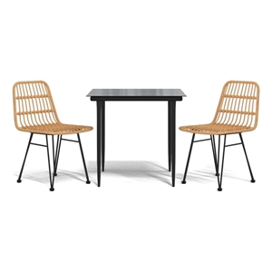 Bowery Hill Spolyethylene & Tempered Glass Garden Dining Set in Black