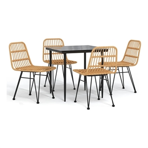 Bowery Hill Contemporary Powder-Coated 5 Piece Garden Dining Set in Black