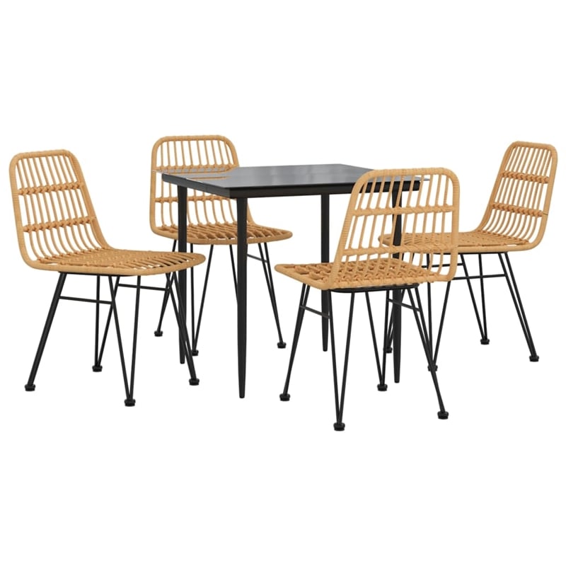 Bowery Hill Contemporary Powder-Coated 5 Piece Garden Dining Set in Black