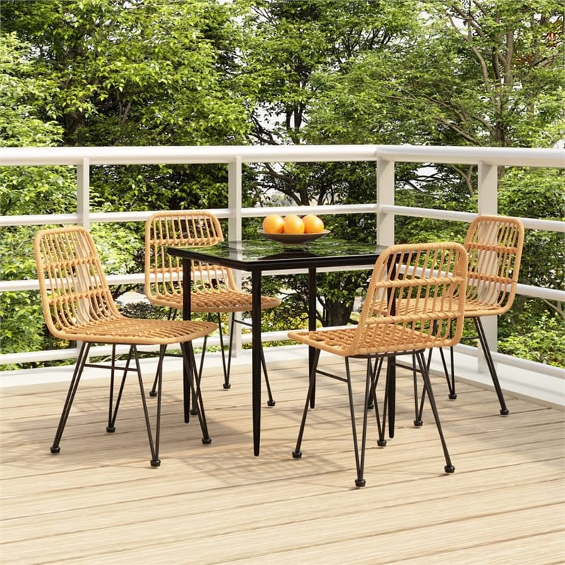Bowery Hill Contemporary Powder-Coated 5 Piece Garden Dining Set in Black