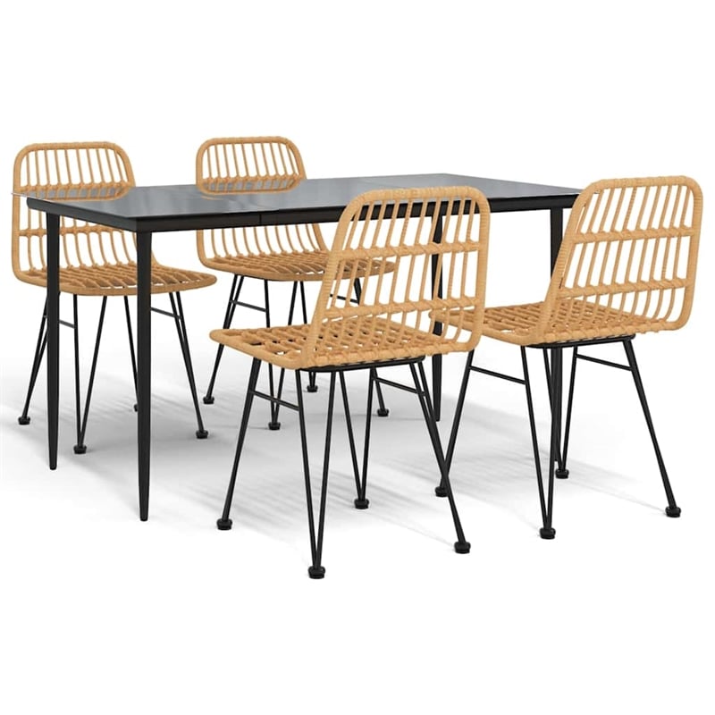 Bowery Hill Contemporary Powder-Coated 5 Piece Garden Dining Set in Black