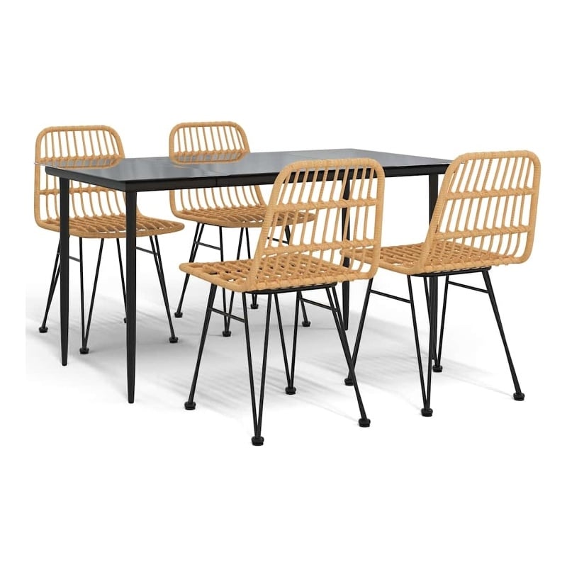 Bowery Hill Contemporary Powder-Coated 5 Piece Garden Dining Set in Black