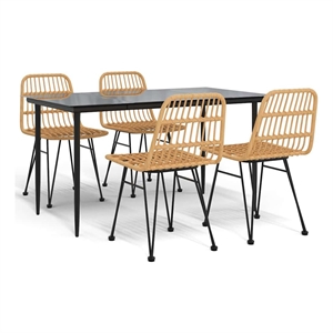 Bowery Hill Contemporary Powder-Coated 5 Piece Garden Dining Set in Black