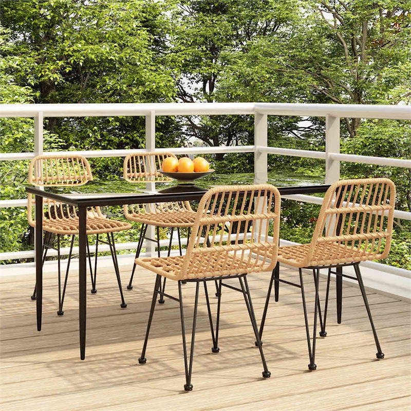 Bowery Hill Contemporary Powder-Coated 5 Piece Garden Dining Set in Black