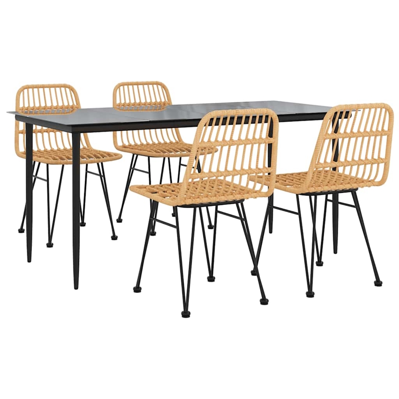 Bowery Hill Contemporary Powder-Coated 5 Piece Garden Dining Set in Black