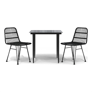 Bowery Hill Poly Rattan Medium Durable Garden Dining Set in Black