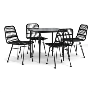 Bowery Hill Poly Rattan & Tempered Glass Medium Garden Dining Set in Black