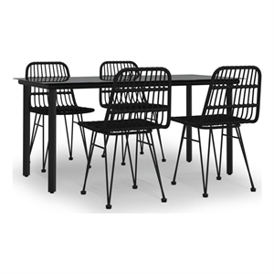 Bowery Hill Contemporary Powder-Coated Garden Dining Set in Black