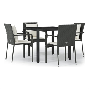 Bowery Hill Contemporary Garden Dining Set in Black/Cream White