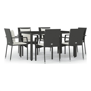 Bowery Hill Contemporary Garden Dining Set in Black/Cream White