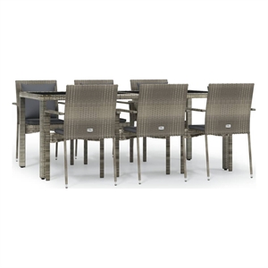 Bowery Hill PE Rattan 7 Piece Durable Garden Dining Set in Gray