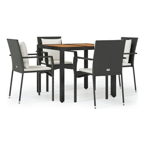 Bowery Hill Contemporary Medium PE Rattan Garden Dining Set in Black