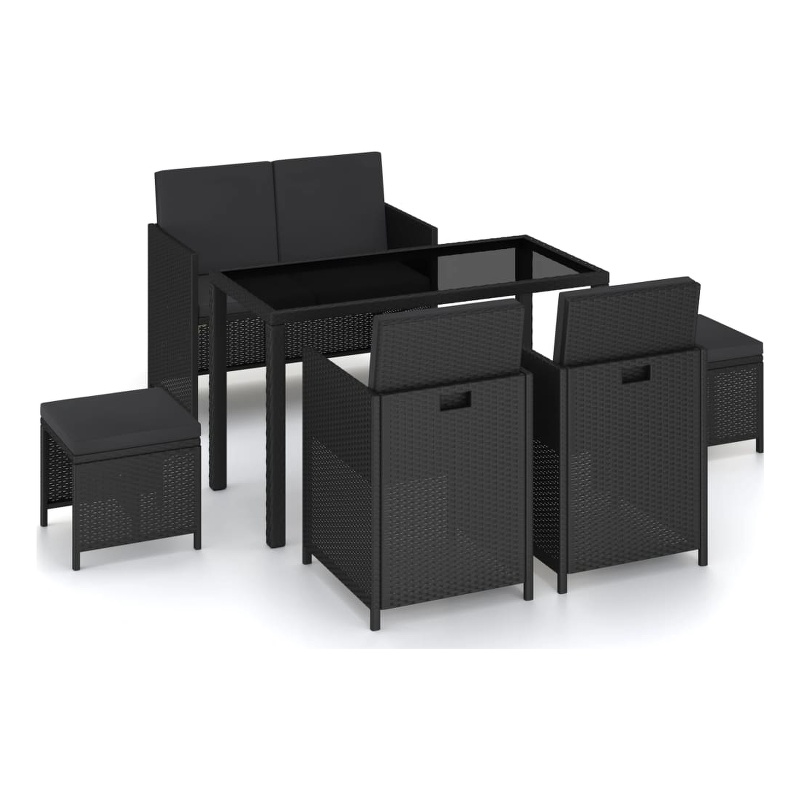 Bowery Hill Poly Rattan 6-Piece Set Patio Dining Set in Black