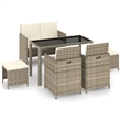 Bowery Hill Contemporary Synthetic Poly Rattan Patio Dining Set in Beige/Cream