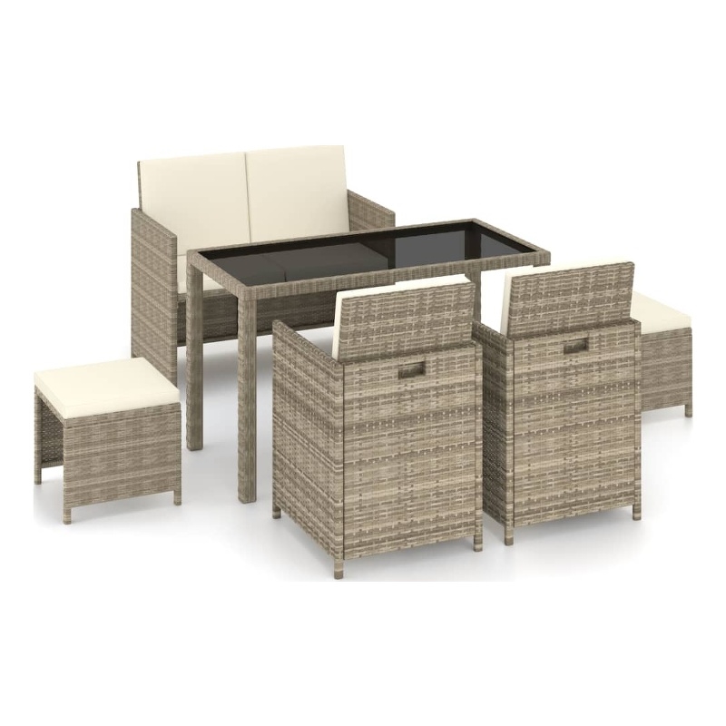 Bowery Hill Contemporary Synthetic Poly Rattan Patio Dining Set in Beige/Cream