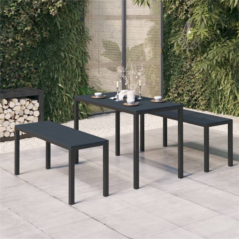 Bowery Hill Steel/Wood Plastic Composites Medium Garden Dining Set in Black