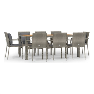 Bowery Hill PE Rattan 9 Piece Set Modular Garden Dining Set in Gray
