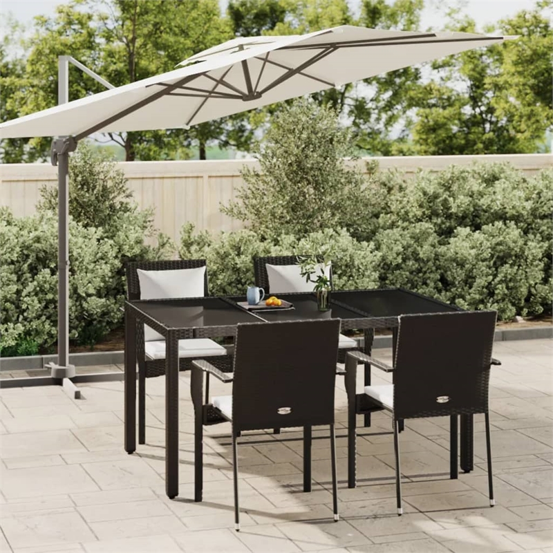 Bowery Hill Contemporary Garden Dining Set in Black/Cream White