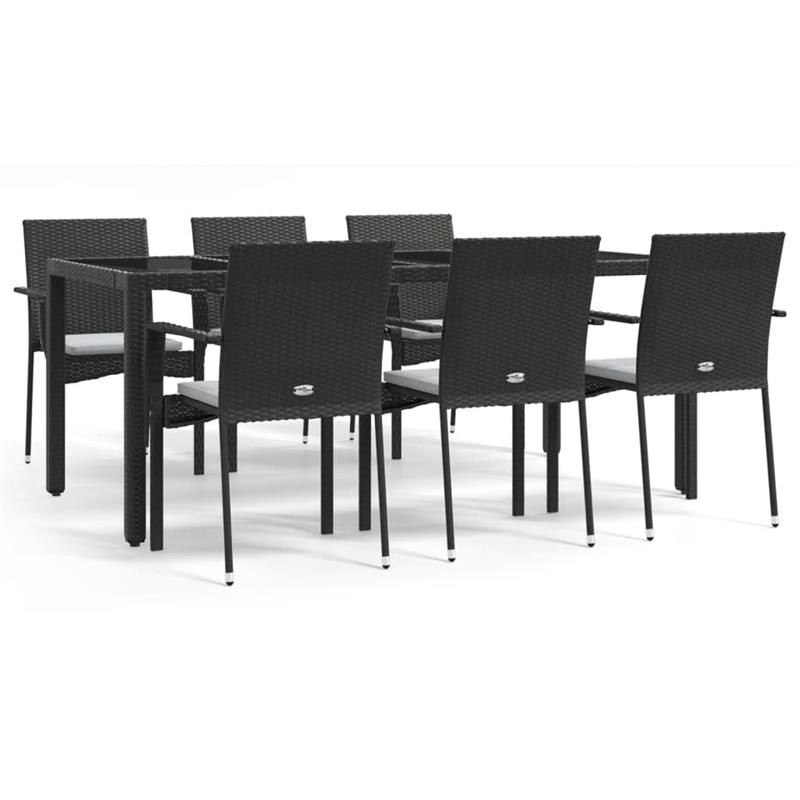 Bowery Hill Contemporary Weather-Resistant Garden Dining Set in Black/Cream