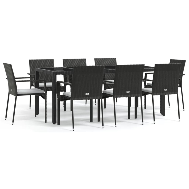 Bowery Hill Garden Dining Set in Black Table/Cream White Cushions