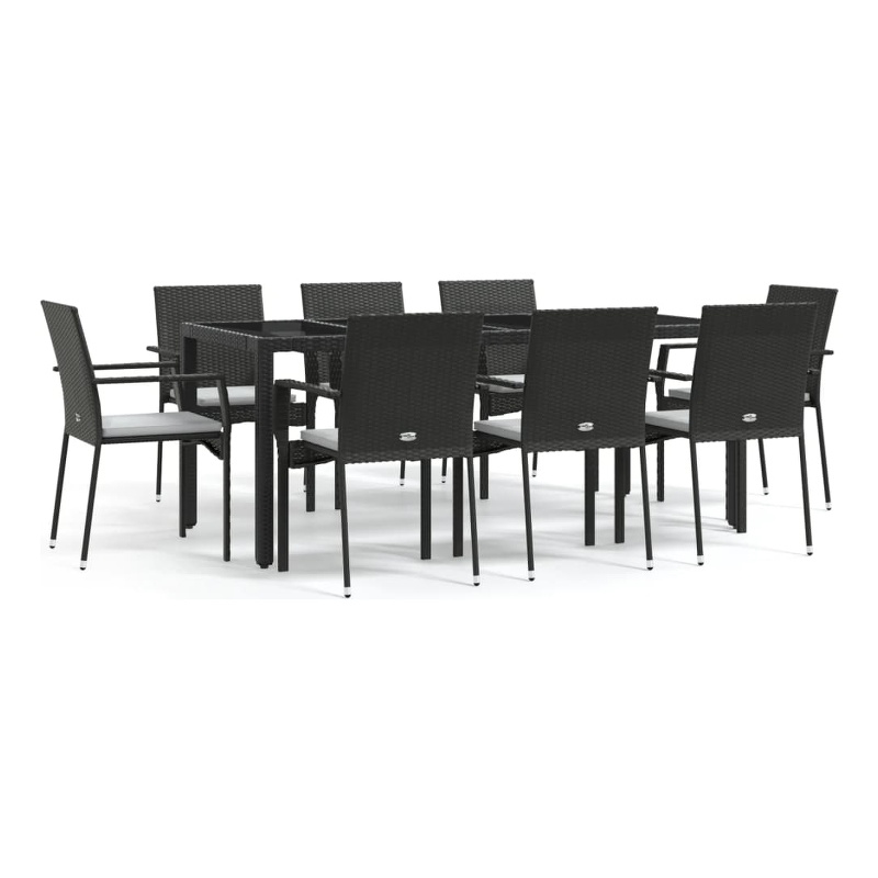 Bowery Hill Garden Dining Set in Black Table/Cream White Cushions