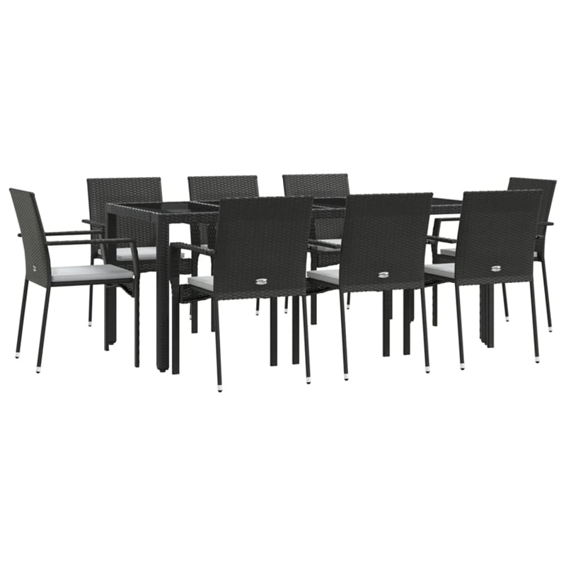 Bowery Hill Garden Dining Set in Black Table/Cream White Cushions