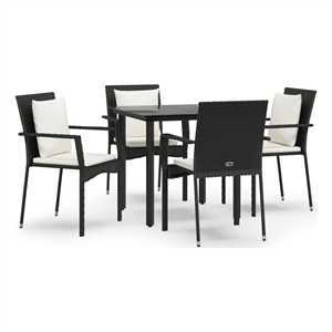 Bowery Hill Contemporary Poly Rattan 5 Piece Garden Dining Set in Black