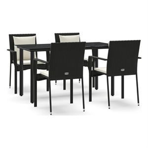 Bowery Hill Contemporary PE Rattan Durable Garden Dining Set in Black