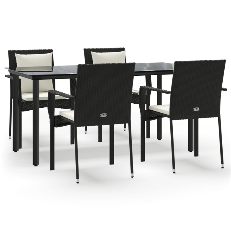 Bowery Hill Poly Rattan 5-Piece Garden Dining Set in Black and Cream White