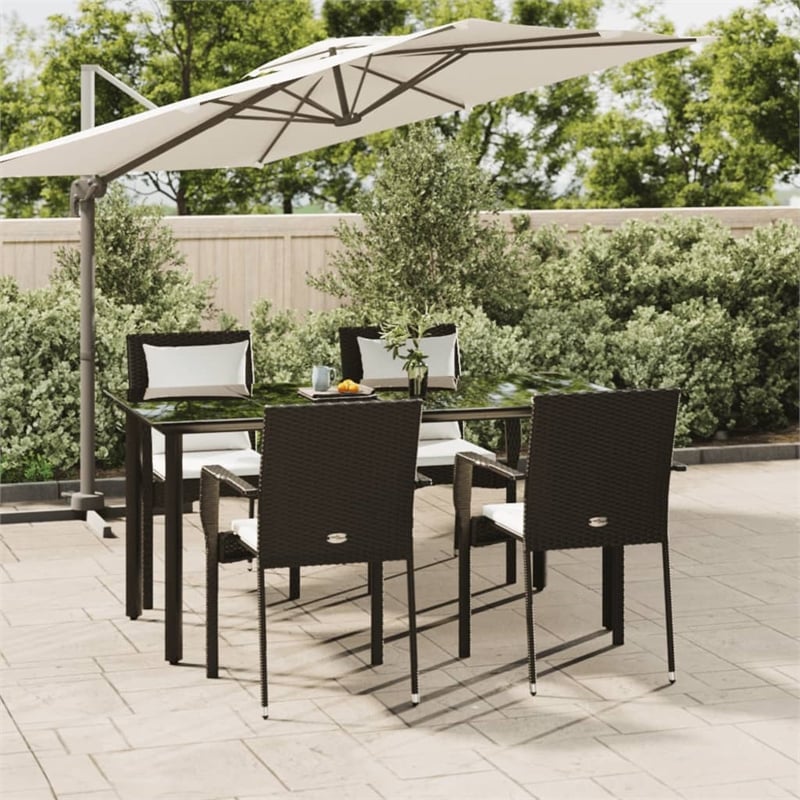 Bowery Hill Poly Rattan 5-Piece Garden Dining Set in Black and Cream White