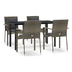 Bowery Hill PE Rattan Medium Durable Garden Dining Set in Black and Gray