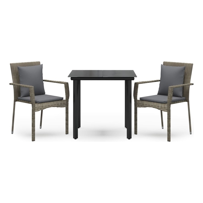 Bowery Hill Poly Rattan Medium Modular Garden Dining Set in Black and Gray