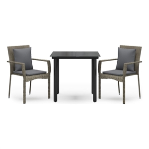 Bowery Hill Poly Rattan Medium Modular Garden Dining Set in Black and Gray