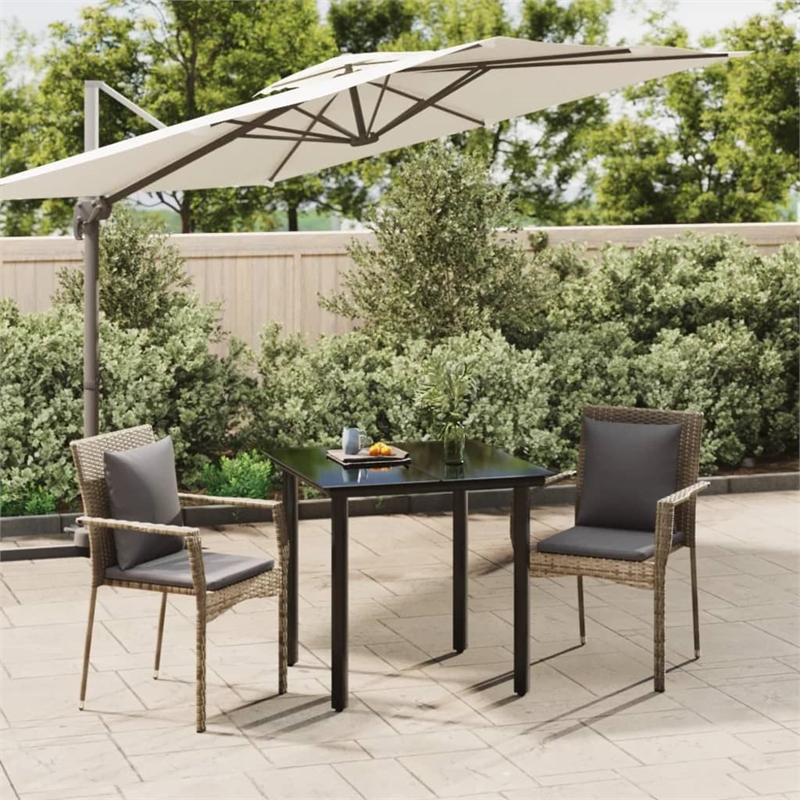 Bowery Hill Poly Rattan Medium Modular Garden Dining Set in Black and Gray