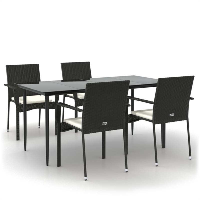 Bowery Hill Contemporary Garden Dining Set in Black/Cream White