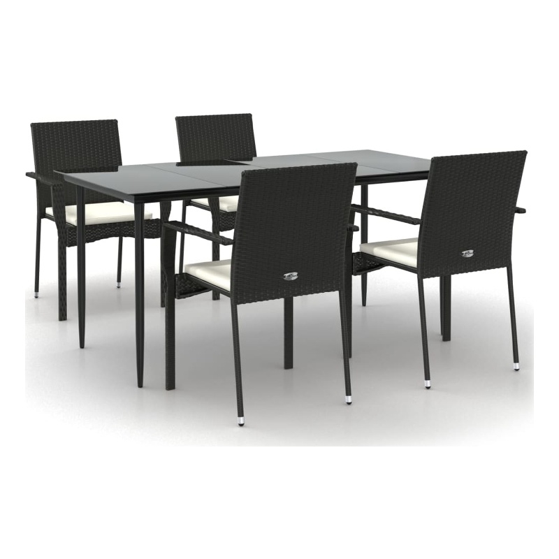 Bowery Hill Contemporary Garden Dining Set in Black/Cream White