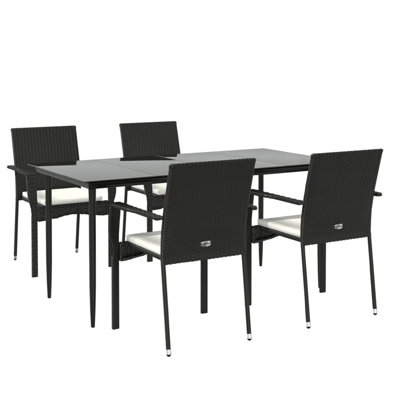 Bowery Hill Contemporary Garden Dining Set in Black/Cream White