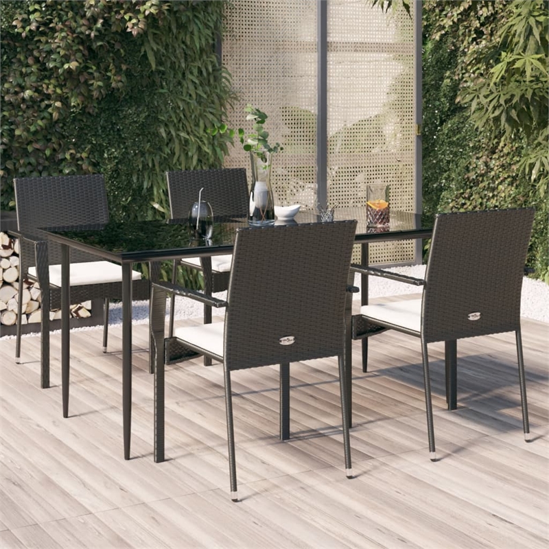 Bowery Hill Contemporary Garden Dining Set in Black/Cream White